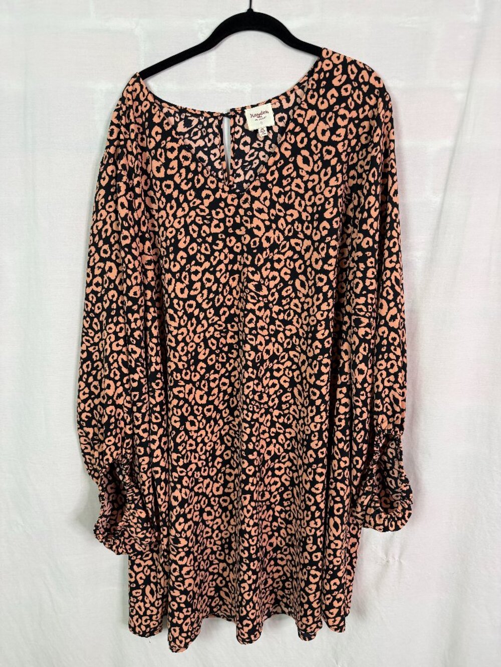 Hayden Peach and Black Leopard Animal Print Long Sleeve Dress 2XL
